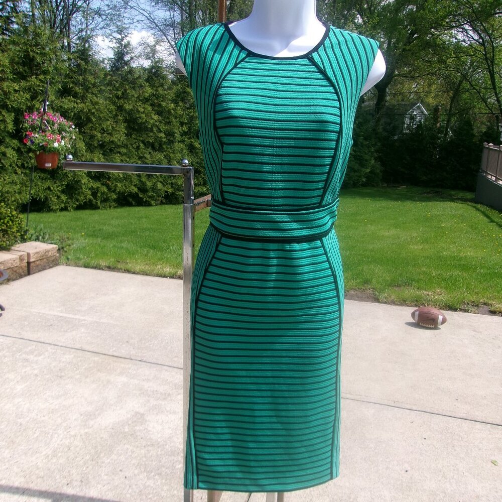 NWOT RM RICHARDS VERY CUTE GREEN&BLACK STRIPED DRESS 8